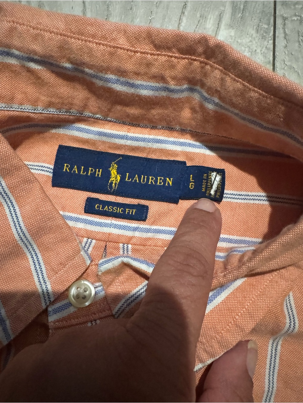 Ralph Lauren Peach Orange Stripe Classic Fit Button-Down Shirt
